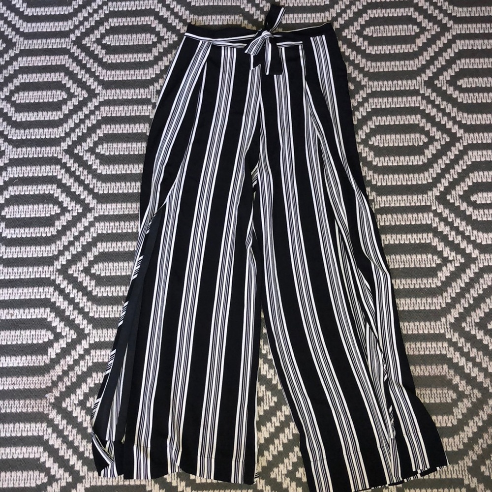 Stripe Boho Pants with High Slit